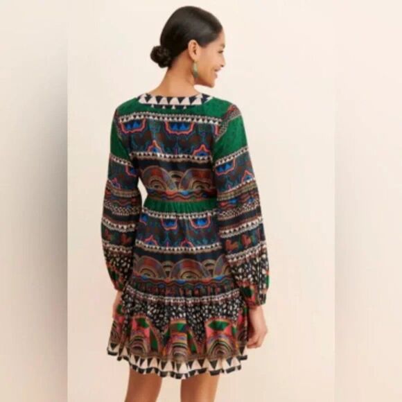 Anthropologie FARM Rio tribal tiger print Multicolor V-Neck Tunic Mini Dress XS - Picture 3 of 9